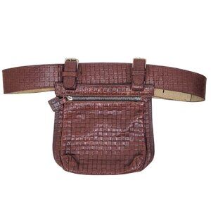 EUC Launch Basket Weave Leather Belt Bag Hip Bag Waist Bag Brown 41 in